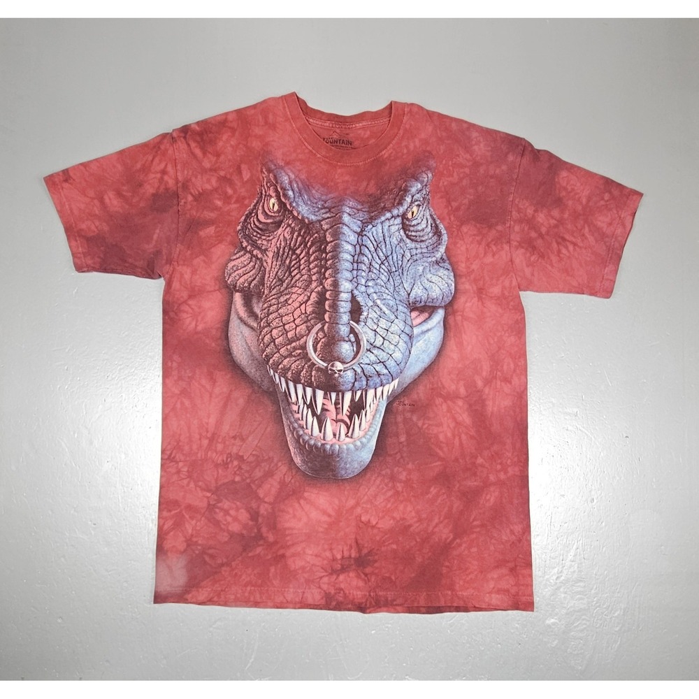The Mountain T-Rex T-Shirt XL Tie-Dye Dinosaur Y2k Burgandy Big‎ Face Nature Tee